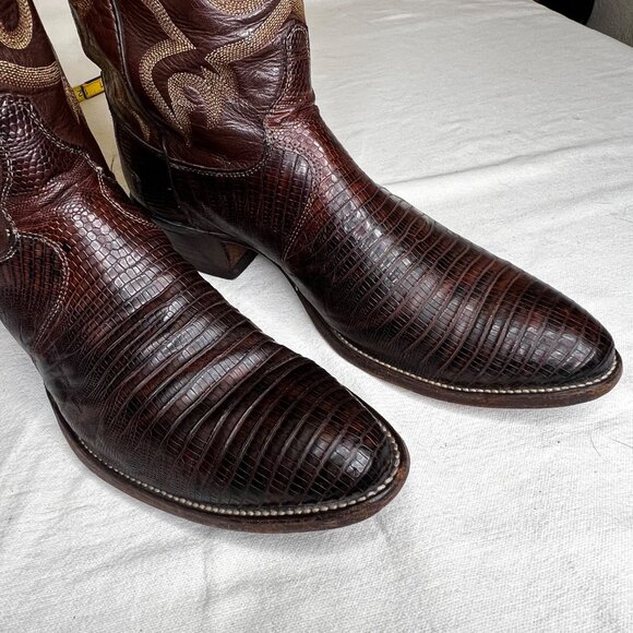 JUSTIN Brown Lizard Skin Leather Cowboy Boots Mens Size 10.5 D Style 8308 - Picture 8 of 16